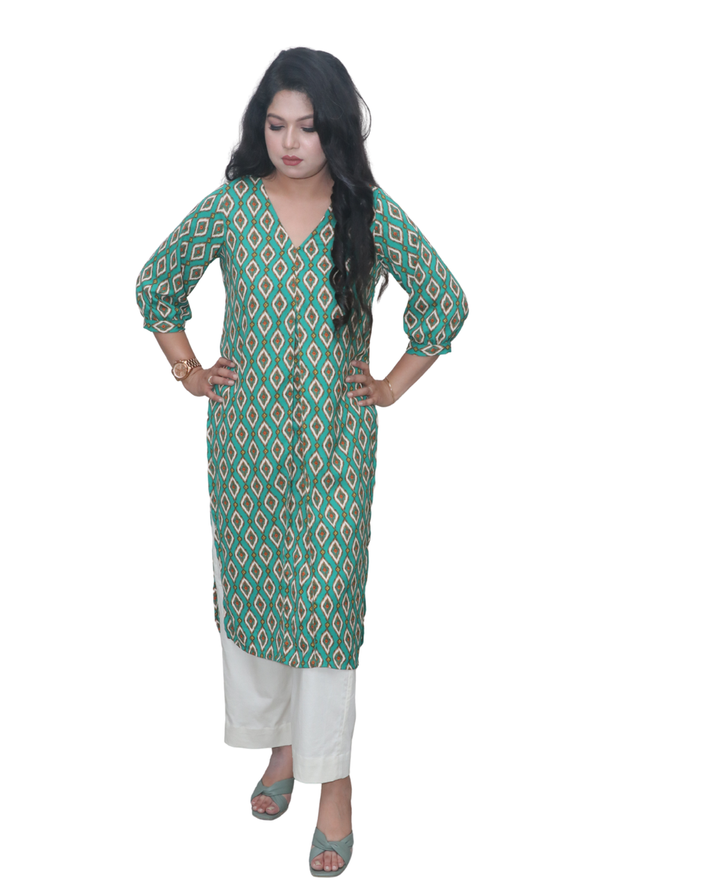 Double Georgette- Green Kurta Set