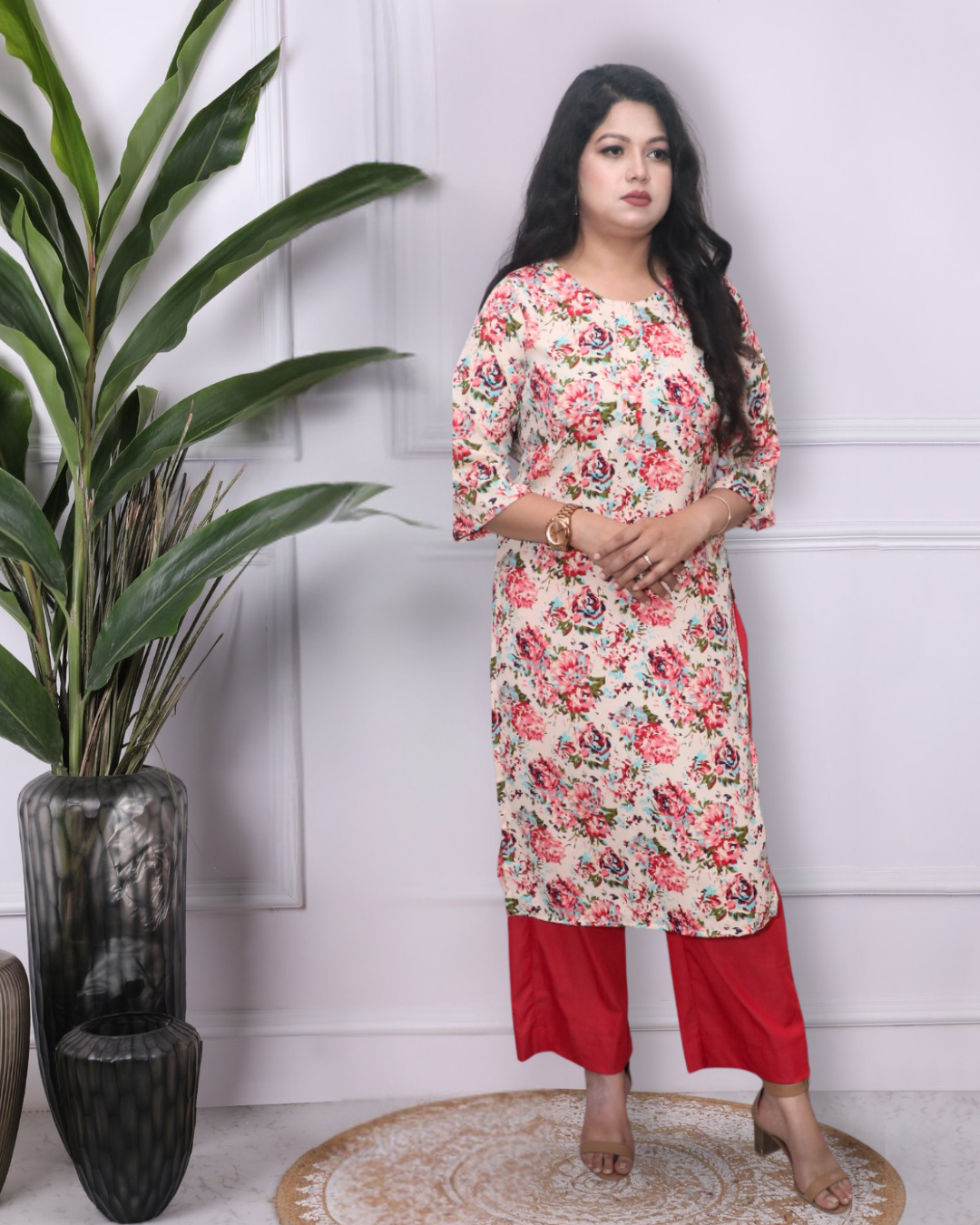 Double Georgette Multi Colored Floral  Pattern Kurti