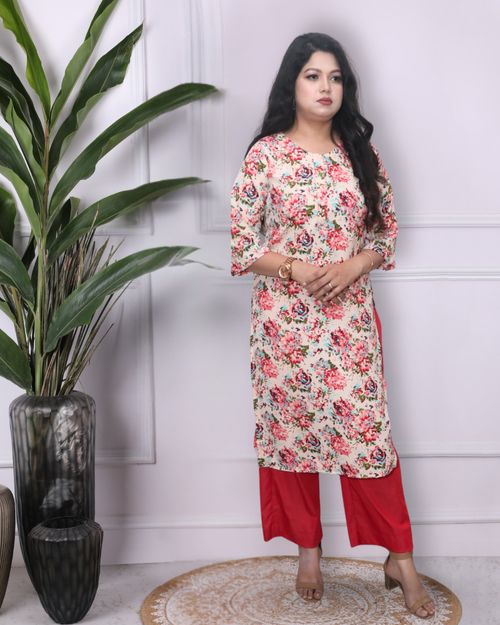 Double Georgette Multi Colored Floral  Pattern Kurti