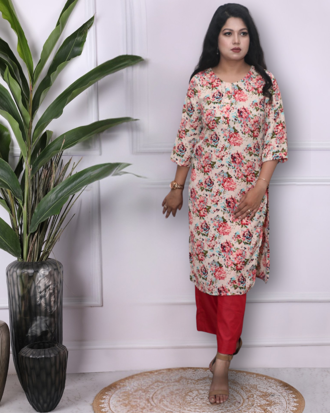 Double Georgette Multi Colored Floral  Pattern Kurti