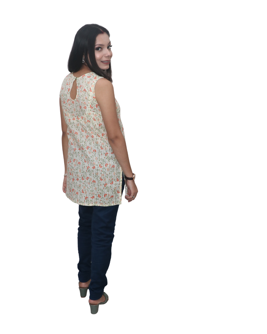 Lemon Cotton Doriya Katha Short Kurti