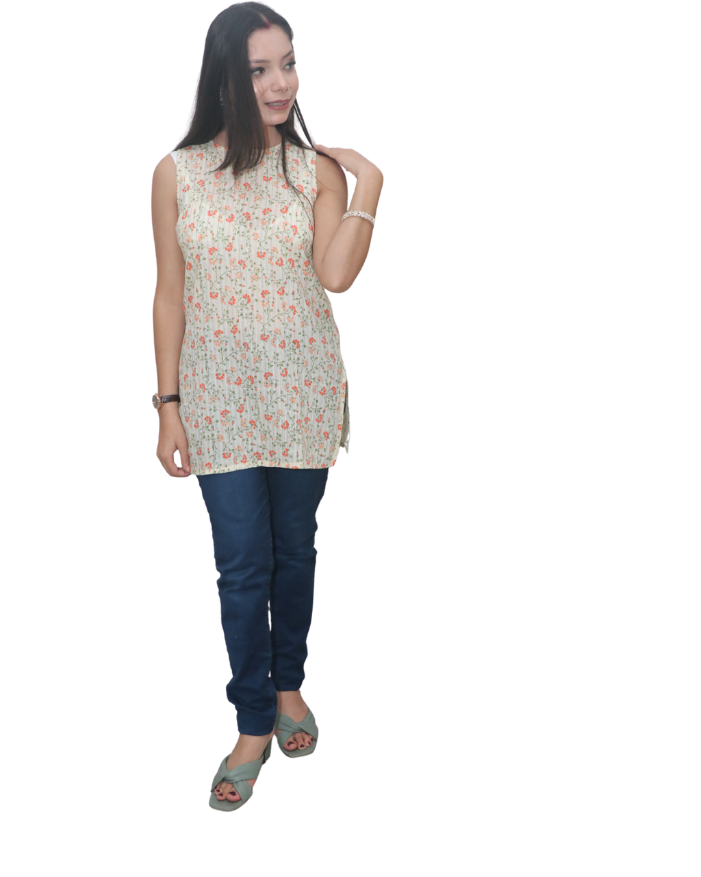Lemon Cotton Doriya Katha Short Kurti