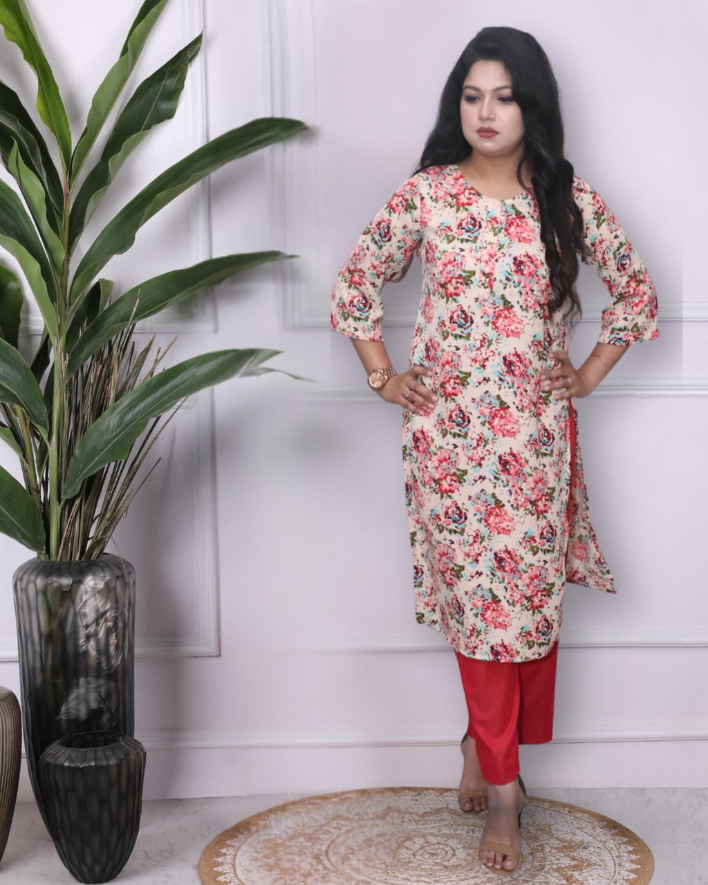 Double Georgette Multi Colored Floral  Pattern Kurti