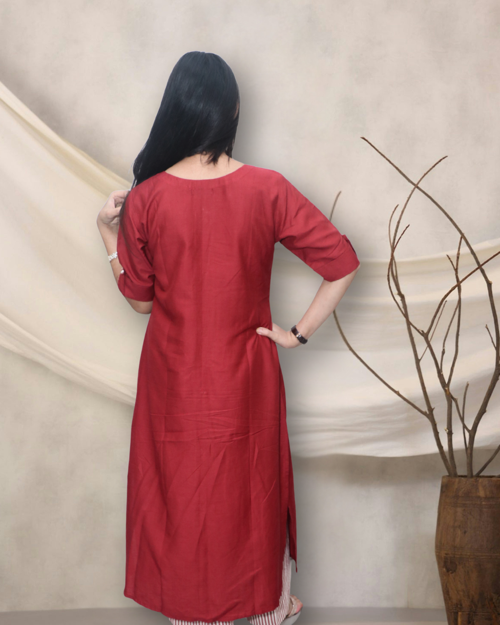 Maroon Camcrib Cotton with Linen Pant kurta set
