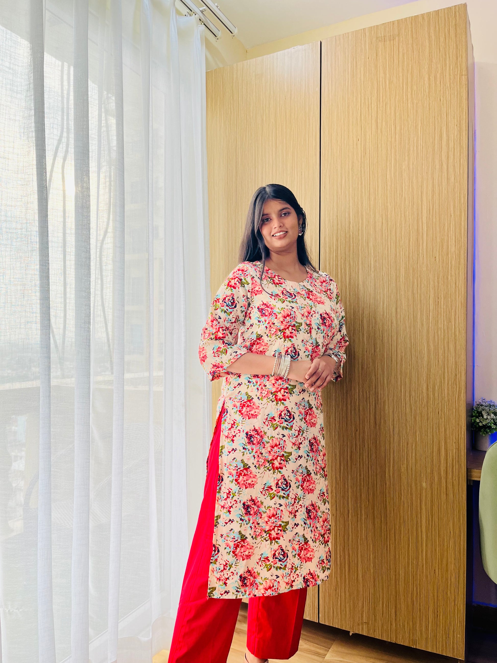 Double Georgette Multi Colored Floral  Pattern Kurti