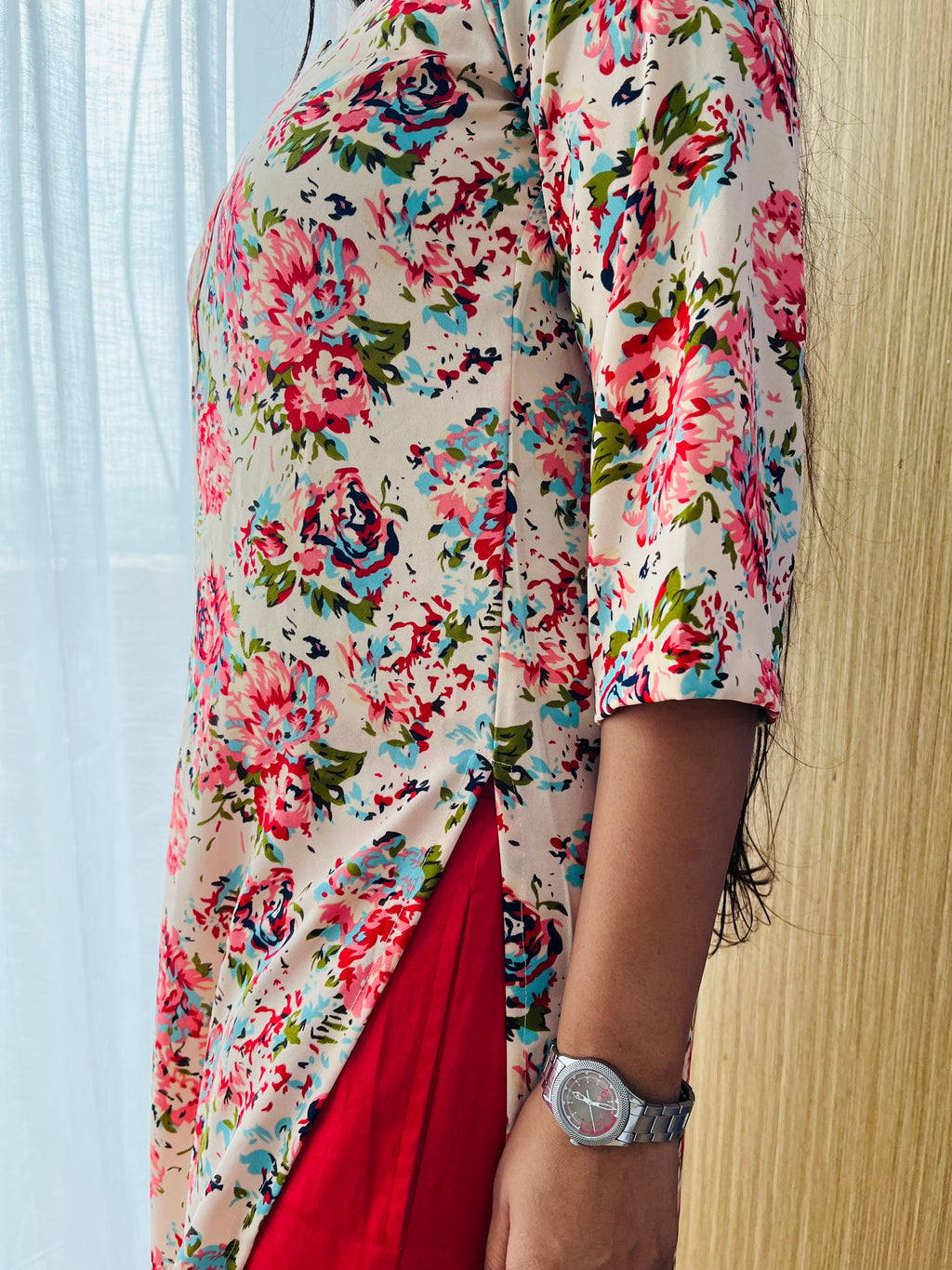 Double Georgette Multi Colored Floral  Pattern Kurti