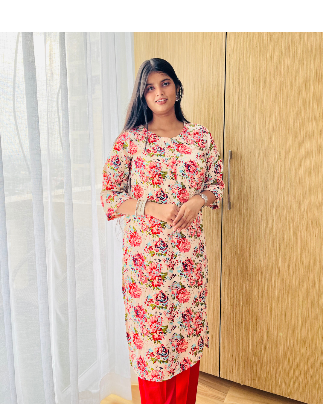 Double Georgette Multi Colored Floral  Pattern Kurti