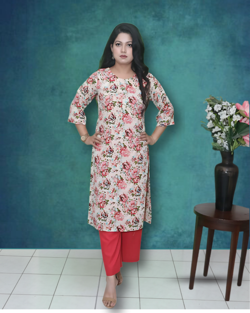 Double Georgette Multi Colored Floral  Pattern Kurti